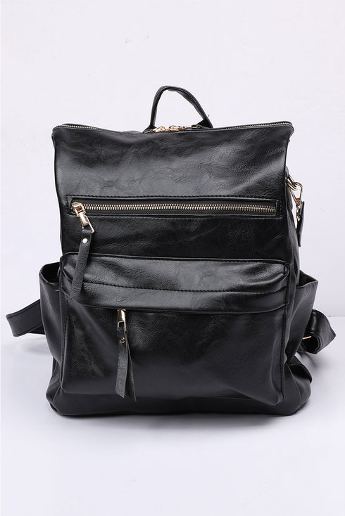 Textured Crochet Strap Smooth Vegan Leather Everyday Backpack