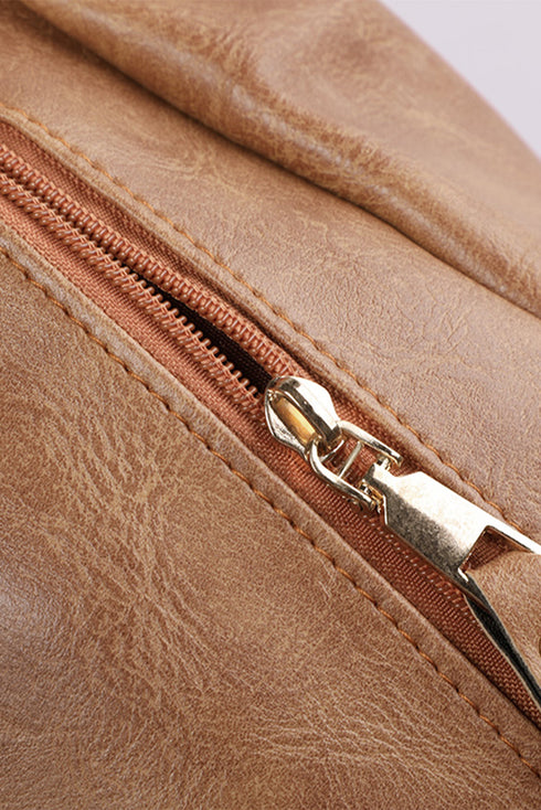 Textured Crochet Strap Smooth Vegan Leather Everyday Backpack