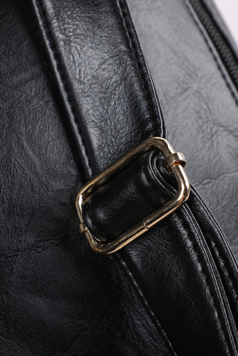 Textured Crochet Strap Smooth Vegan Leather Everyday Backpack