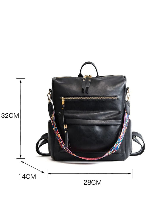 Textured Crochet Strap Smooth Vegan Leather Everyday Backpack