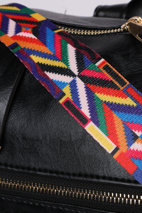 Textured Crochet Strap Smooth Vegan Leather Everyday Backpack