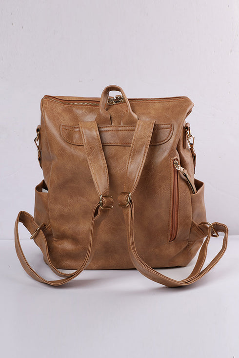 Textured Crochet Strap Smooth Vegan Leather Everyday Backpack