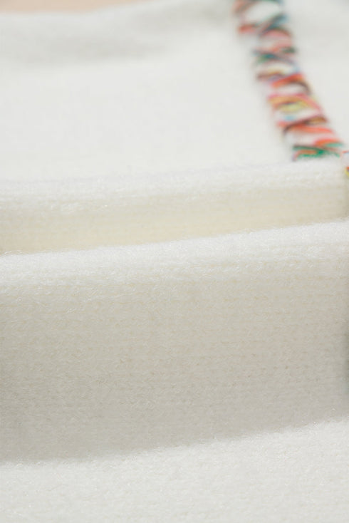 Textured Cross Stitch Detail Crew Neck Pullover Sweater