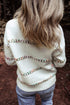 Textured Cross Stitch Detail Crew Neck Pullover Sweater