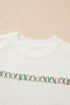 Textured Cross Stitch Detail Crew Neck Pullover Sweater