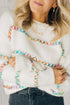Textured Cross Stitch Detail Crew Neck Pullover Sweater