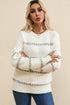 Textured Cross Stitch Detail Crew Neck Pullover Sweater