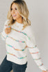 Textured Cross Stitch Detail Crew Neck Pullover Sweater