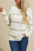 Textured Cross Stitch Detail Crew Neck Pullover Sweater