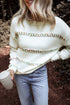 Textured Cross Stitch Detail Crew Neck Pullover Sweater