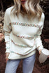 Textured Cross Stitch Detail Crew Neck Pullover Sweater