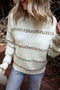 Textured Cross Stitch Detail Crew Neck Pullover Sweater