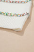 Textured Cross Stitch Detail Crew Neck Pullover Sweater