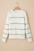 Textured Cross Stitch Detail Crew Neck Pullover Sweater