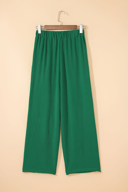 Textured Crossover Waist Relaxed Fit Flowy Pants