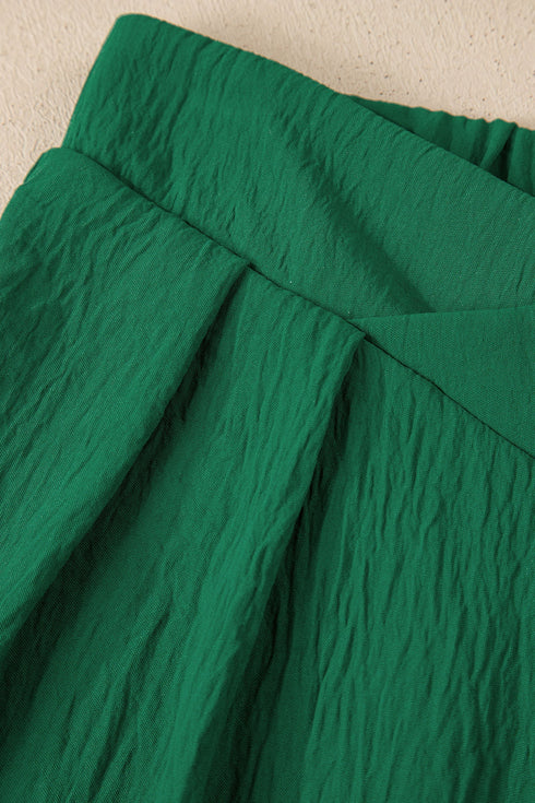 Textured Crossover Waist Relaxed Fit Flowy Pants