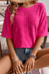 Textured Daisy Jacquard Half Sleeve Crew Neck Top