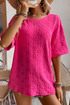 Textured Daisy Jacquard Half Sleeve Crew Neck Top