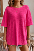 Textured Daisy Jacquard Half Sleeve Crew Neck Top