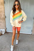 Textured Diagonal Stripe Accent Crew Neck Sweatshirt