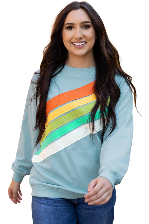 Textured Diagonal Stripe Accent Crew Neck Sweatshirt