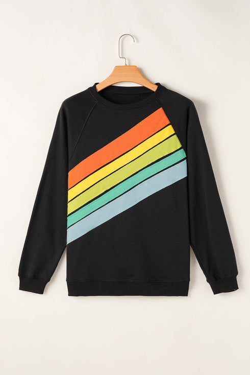 Textured Diagonal Stripe Accent Crew Neck Sweatshirt