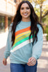 Textured Diagonal Stripe Accent Crew Neck Sweatshirt