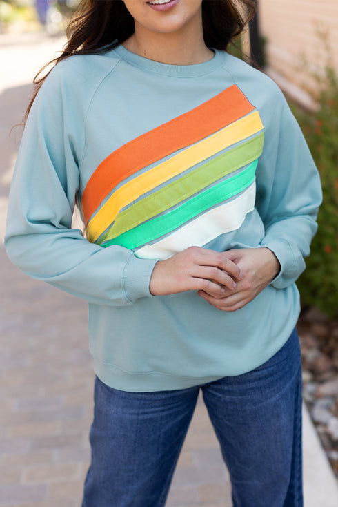 Textured Diagonal Stripe Accent Crew Neck Sweatshirt