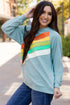 Textured Diagonal Stripe Accent Crew Neck Sweatshirt