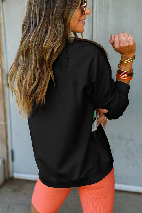 Textured Diagonal Stripe Accent Crew Neck Sweatshirt