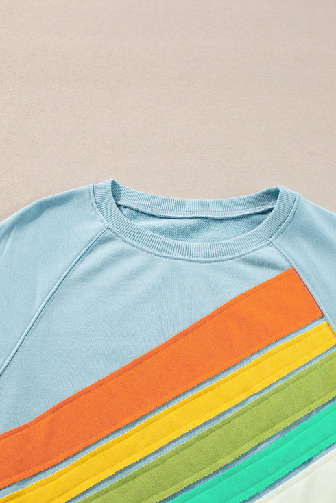 Textured Diagonal Stripe Accent Crew Neck Sweatshirt