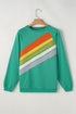 Textured Diagonal Stripe Accent Crew Neck Sweatshirt