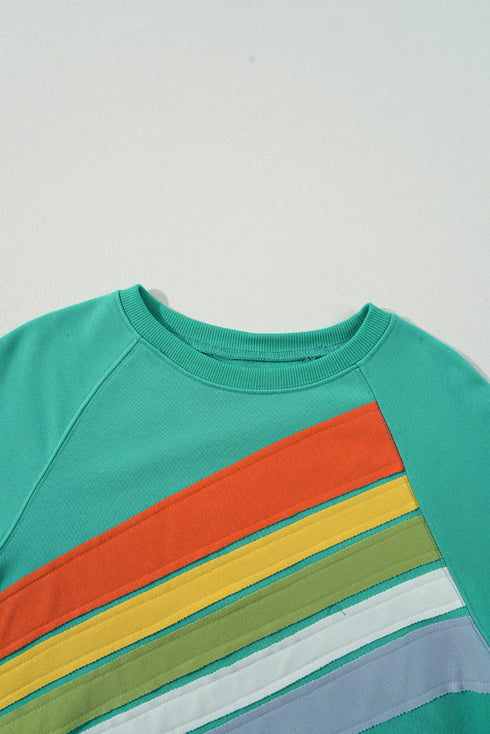 Textured Diagonal Stripe Accent Crew Neck Sweatshirt