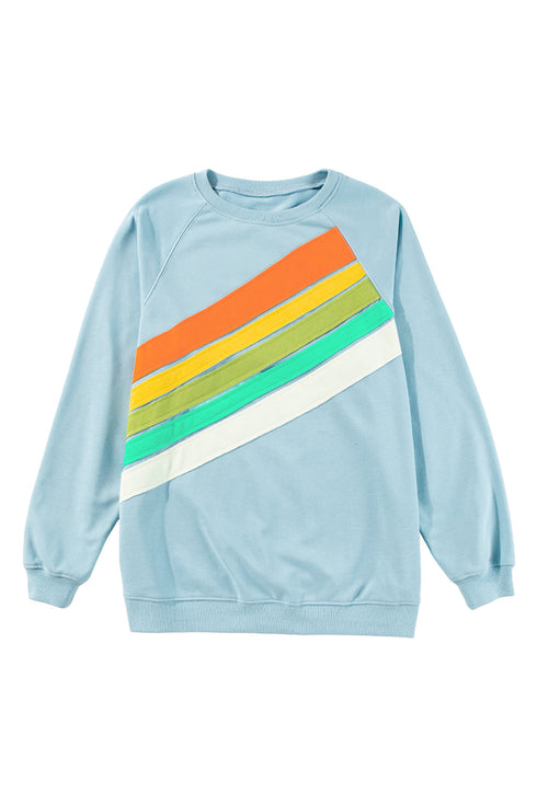 Textured Diagonal Stripe Accent Crew Neck Sweatshirt