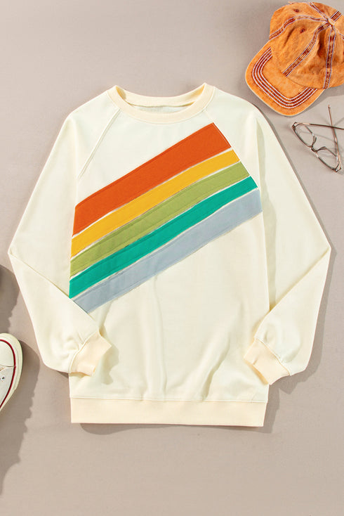 Textured Diagonal Stripe Accent Crew Neck Sweatshirt