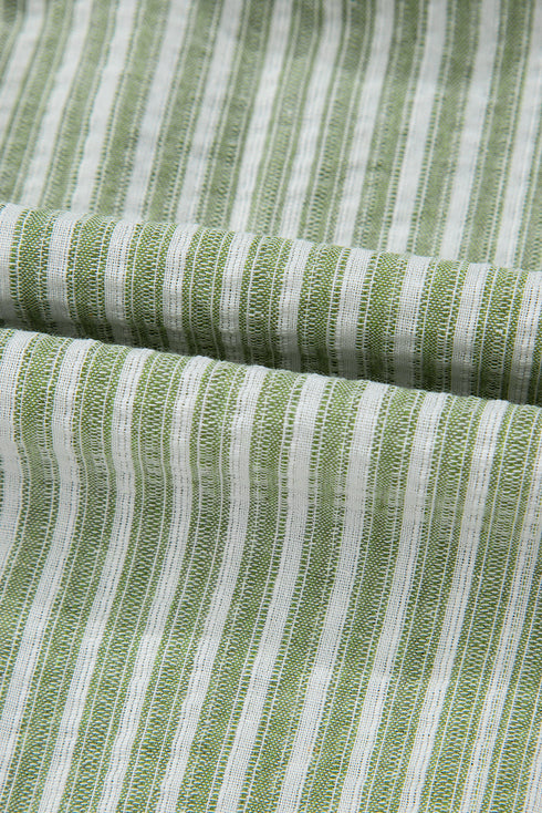 Textured Diagonal Stripe Puff Sleeve Round Neck Casual Blouse Top