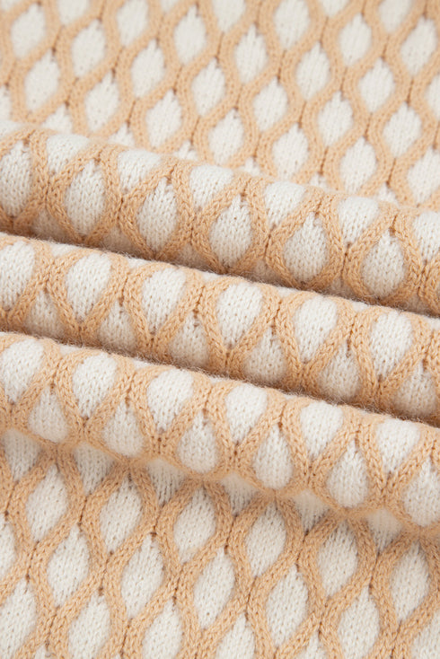 Textured Diamond Lattice Mock Neck Pullover Sweater