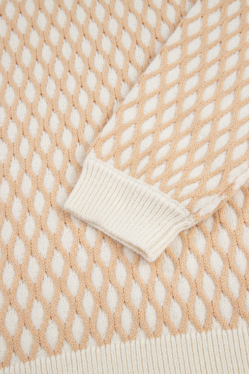 Textured Diamond Lattice Mock Neck Pullover Sweater