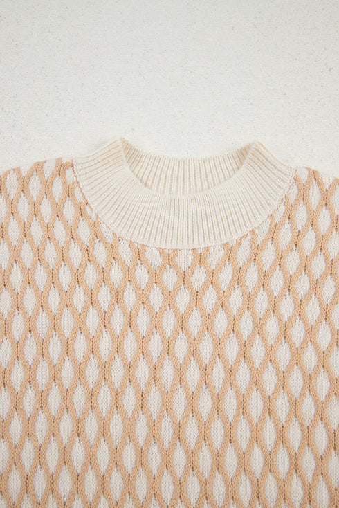 Textured Diamond Lattice Mock Neck Pullover Sweater