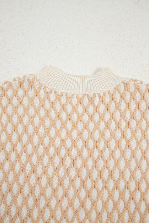Textured Diamond Lattice Mock Neck Pullover Sweater