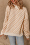 Textured Diamond Lattice Mock Neck Pullover Sweater