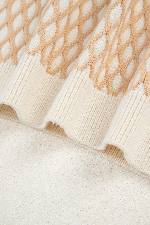 Textured Diamond Lattice Mock Neck Pullover Sweater
