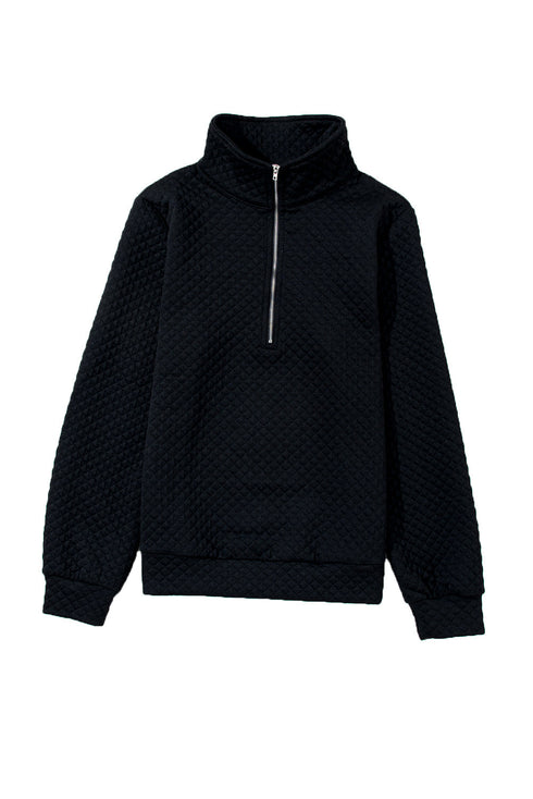 Textured Diamond Quilt Stand Collar Quarter Zip Pullover