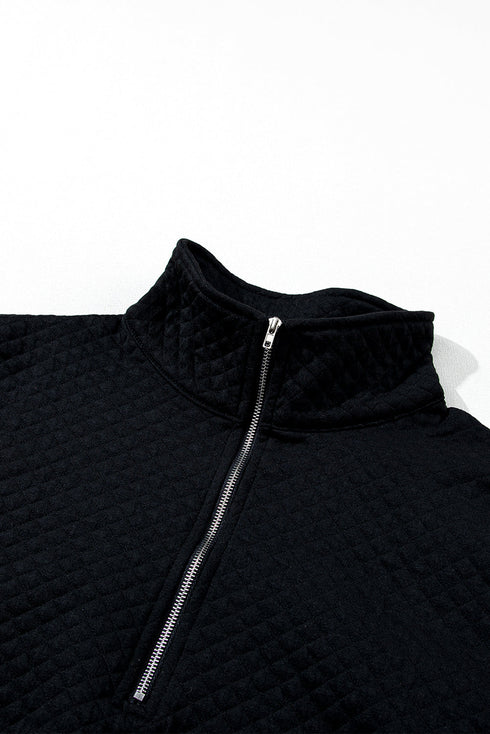 Textured Diamond Quilt Stand Collar Quarter Zip Pullover