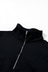 Textured Diamond Quilt Stand Collar Quarter Zip Pullover
