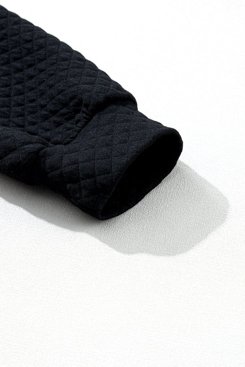 Textured Diamond Quilt Stand Collar Quarter Zip Pullover