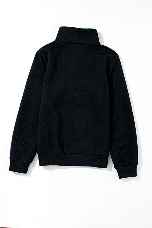 Textured Diamond Quilt Stand Collar Quarter Zip Pullover