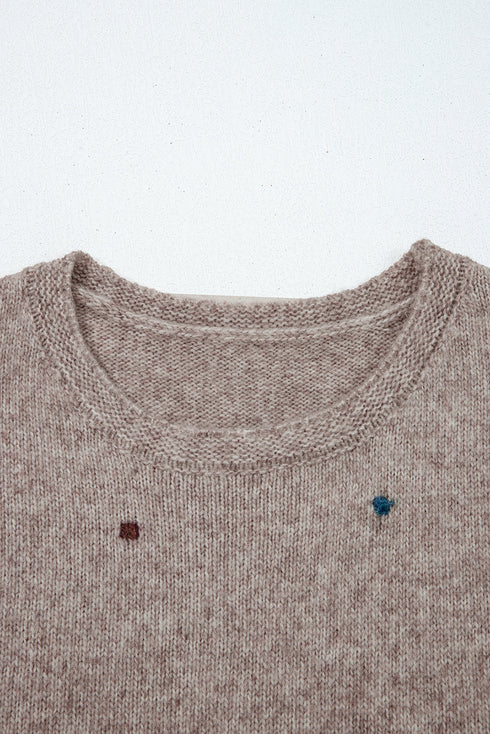 Textured Dotted Knit Drop Shoulder Pullover Sweater