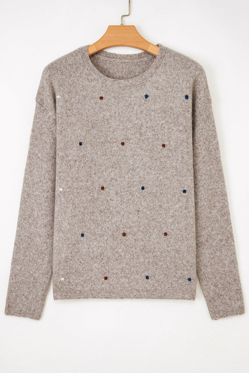 Textured Dotted Knit Drop Shoulder Pullover Sweater