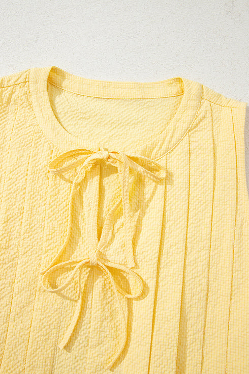 Textured Double Tie Front Sleeveless Swing Top